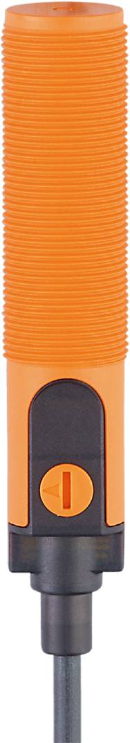 Eine orange Plastikflasche mit einem schwarzen, ovalen Etikett auf dem unteren Teil.