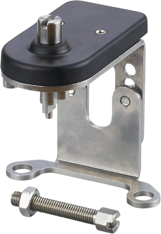 Metallhalterung mit Schrauben. Verwendet zur Befestigung kleiner Geräte oder Komponenten an einer Oberfläche.