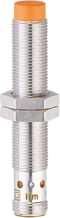 Nahaufnahme eines silbernen Metall-Sensorzylinders mit Gewinden an beiden Enden. Geeignet für industrielle Anwendungen.