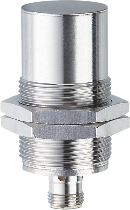 Ein zylindrischer, metallischer Taster mit geriffeltem Ende, flankiert von zwei sechseckigen Muttern, die zur Befestigung dienen.