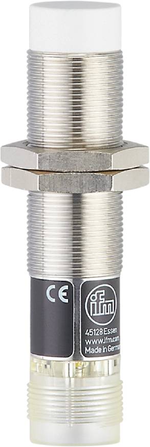 Zylindrischer, metallischer Näherungssensor mit CE-Kennzeichnung, der in industriellen Anwendungen zur Objekterkennung verwendet wird.