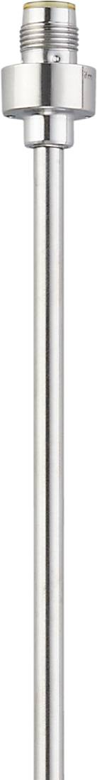 Silberner, zylindrischer Stab vor weißem Hintergrund.