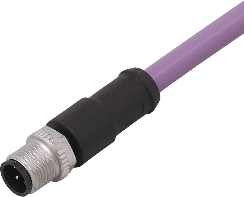 Ein violettes Ethernet-Kabel mit schwarzem Stecker, verwendet für Netzwerkanbindungen.