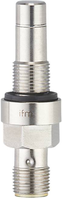 Metallschraubensensor mit eingraviertem 'ifm'-Logo, obere Hälfte des Sensors sichtbar.