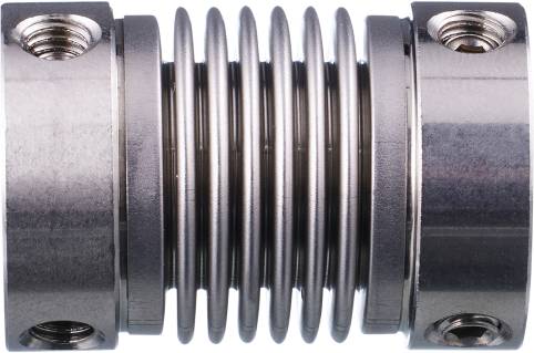 Metallische Federkupplung mit mehreren Windungen, zeigt Details der Konstruktion und Oberflächenbeschaffenheit.