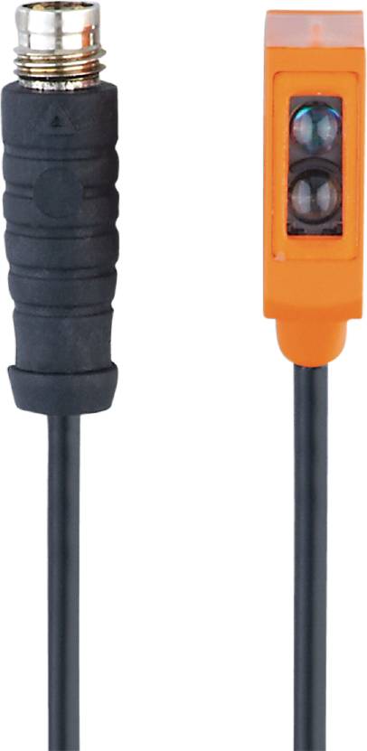 Zwei Kabelenden: links ein schwarzes, dickes Kabel, rechts ein orangefarbenes, schmaleres Kabel mit durchsichtigem Kunststoffgehäuse.