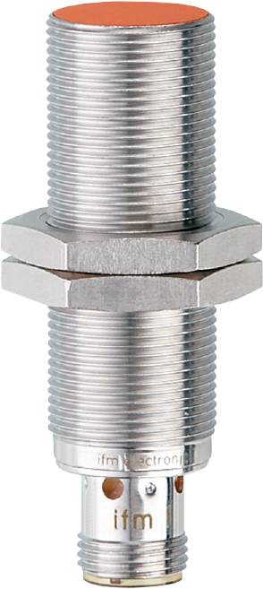 Metallsensor mit zylindrischem Gewinde und sechseckiger Mutter, geeignet für industrielle Anwendungen und Automatisierung.