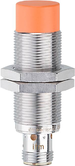 Metallsensor mit zylindrischem Gehäuse und Gewinde, verwendet zur Erkennung von Objekten in industriellen Anwendungen.