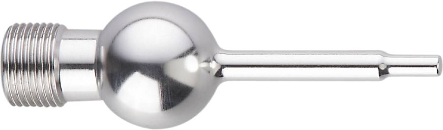 Nahaufnahme eines metallischen Kugelabschnitts mit einem zylindrischen Stab, möglicherweise Teil eines Werkzeugs oder Geräts.