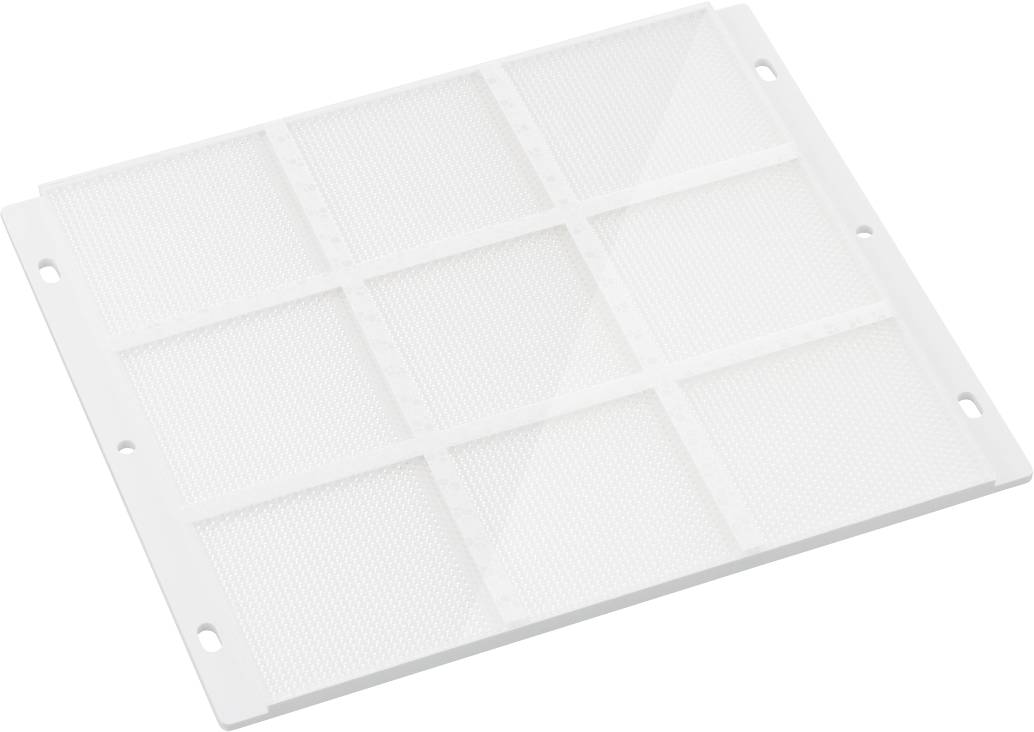Weißer, rechteckiger Luftfilter mit neun quadratischen Gitterabschnitten, verwendet zur Reinigung von Luft in Haushaltsgeräten.