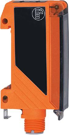 Ein orangefarbenes technisches Gerät mit einem schwarzen Bildschirm, möglicherweise ein Sensor oder Messgerät, seitlich aufgenommen.