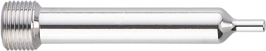 Ein silberner, glänzender Metallstab oder -rohr, horizontal ausgerichtet, mit einem zentralen dunklen Streifen in der Mitte.