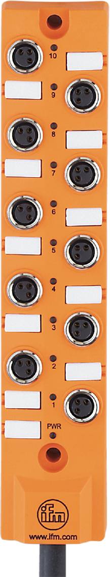 Vier orangefarbene runde Steckdosen mit numerischer Beschriftung von 3 bis 5. Oben rechts ist eine leere Steckdose.