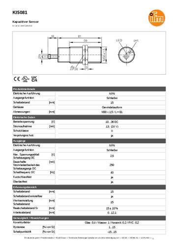 Ifm Electronic Kapazitiver Sensor KI5081 KI5081 NPN