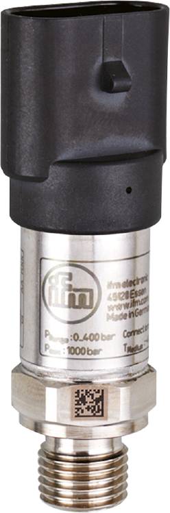 Drucksensor aus Metall mit Aufschrift '0-400 bar'. Herstellerlogo und Adresse auf der Oberfläche eingraviert. Geeignet für industrielle Anwendungen.