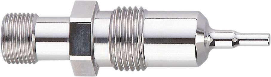 Ein verchromter, metallischer Schraubengewinde-Abschnitt eines Bolzens.
