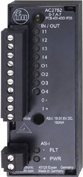 Elektronisches Bauteil mit mehreren Anschlüssen und Beschriftung I1, I2, O1 bis O4; Betriebsspannung 18-31,6V DC, 180mA.