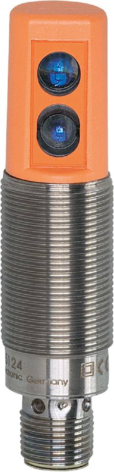 Ein zylindrischer, geriffelter Metallkörper mit einem orangefarbenen Ende, möglicherweise ein Sensor oder industrielles Bauteil.