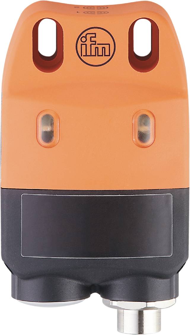 Ein orangefarbener Anspitzer mit zwei Löchern für unterschiedliche Stiftgrößen, obere Hälfte orange, untere Hälfte schwarz.