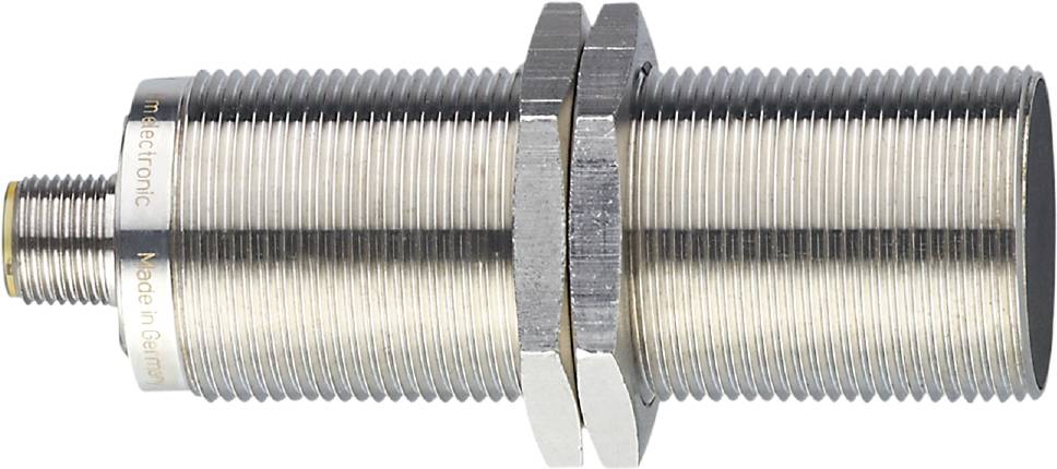 Nahaufnahme einer Metallgewindeschraube mit zwei Muttern, die auf dem Gewinde platziert sind.