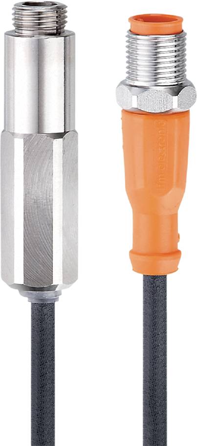 Metallsensor mit orangefarbenem Kabel verbindet elektrische Geräte, um Systeme zu überwachen und zu steuern.