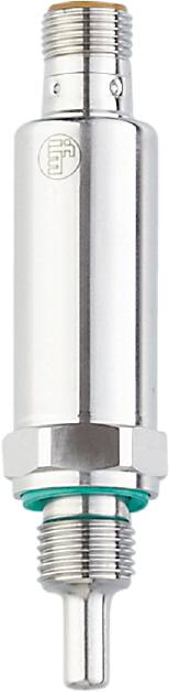 Eine glänzende Metalloberfläche mit einem zylindrischen, silbernen Objekt, das vertikal steht.