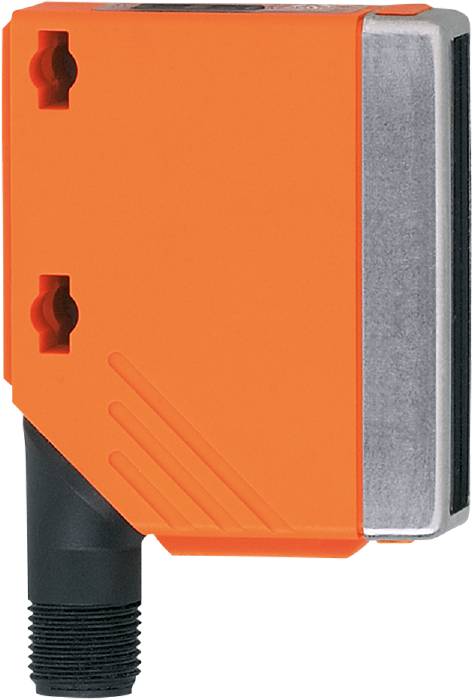 Ein orangefarbenes rechteckiges Gerät mit einem schwarzen Kabel, möglicherweise ein elektronisches Bauteil oder Sensor.