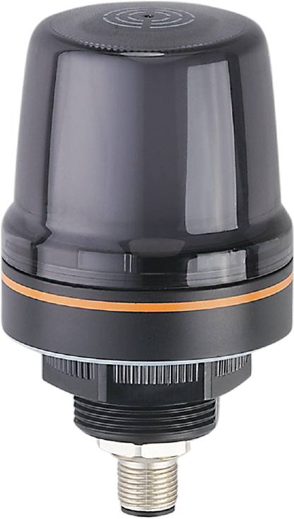 Ein schwarzes Gerät mit einem orangefarbenen Streifen um den oberen Teil. Es scheint eine Art Schutzabdeckung oder Verschluss zu sein.