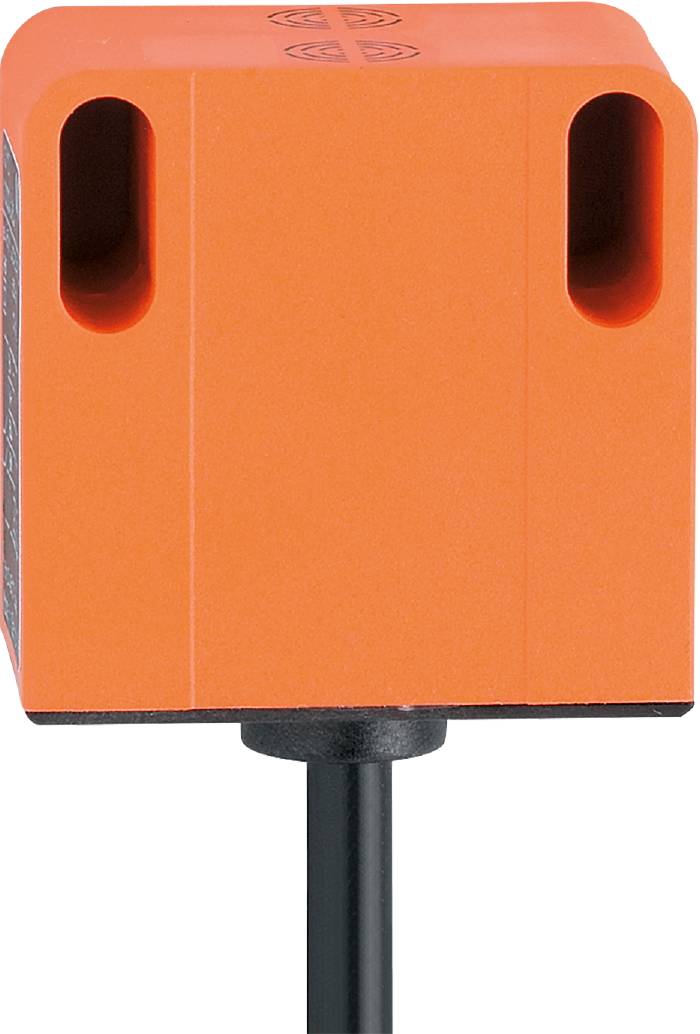 Orangefarbener rechteckiger Gegenstand mit zwei vertikalen Schlitzen, montiert auf einem schwarzen Stab.
