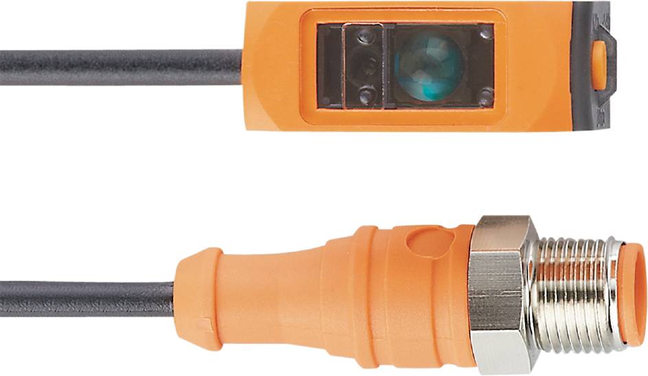 Ein orangefarbener Stecker und Anschluss, mit Kabeln verbunden. Hauptmerkmale sind die Farbe und die rechteckige Form des Anschlusses.