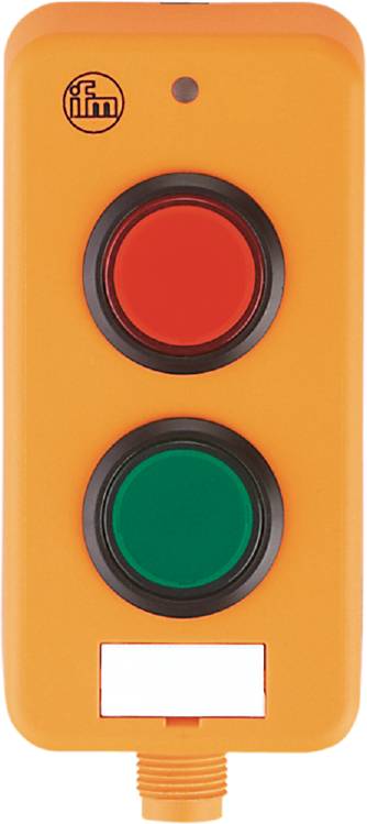 Ein vertikales Bedienfeld mit zwei Tasten: Oben eine rote und unten eine grüne Taste.