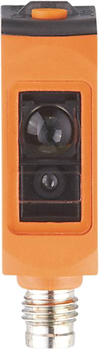 Ein orangefarbenes elektronisches Gerät mit zwei schwarzen Linsen übereinander, möglicherweise eine Kamera oder ein Sensor.