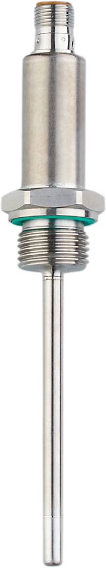 Metallischer Gewindestift, glänzend, mit abgerundeten Rillen, vermutlich ein Drehteil oder Verschlussmechanismus.