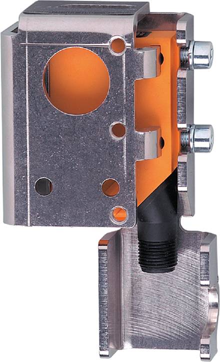 Ein Metall-Bauteil mit Schrauben und Einsparungen ist in Nahaufnahme zu sehen. Es handelt sich möglicherweise um einen maschinellen Mechanismus.