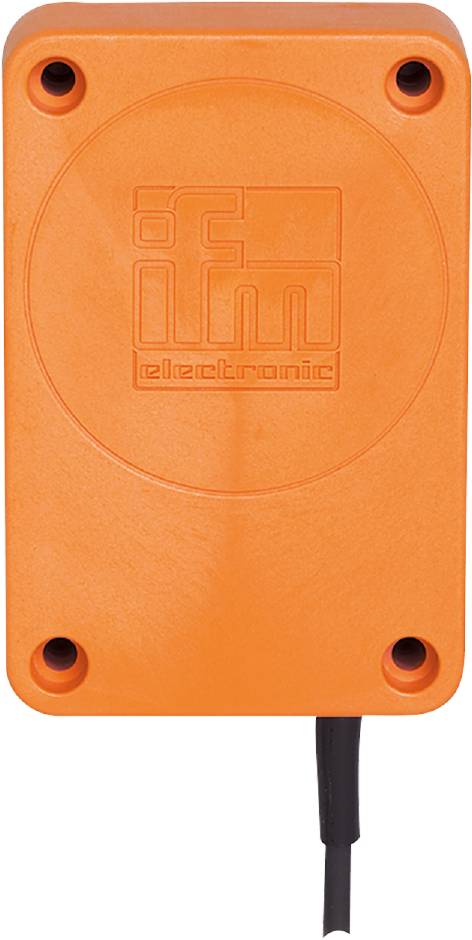Orange Kunststoffgehäuse mit eingeprägtem Logo und Schriftzug 'ifm electronic'.