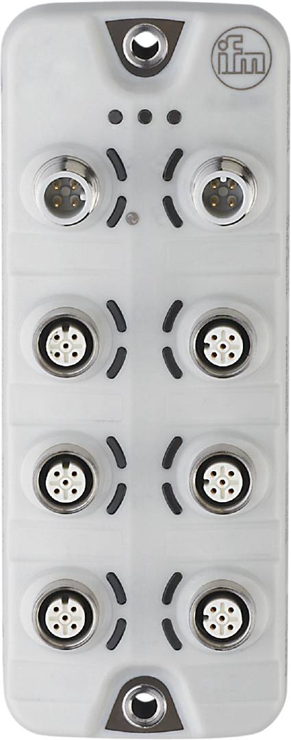 Sechs runde Steckverbindungen auf einer weißen Platte, symmetrisch angeordnet. Jede Steckverbindung hat vier Löcher.