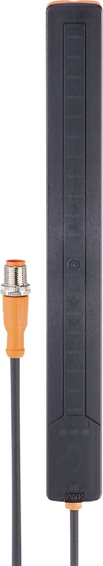 Orangener Stecker links neben einem schwarzen Gerät. Der Stecker hat ein silbernes Gewinde. Kontext des Geräts nicht ersichtlich.