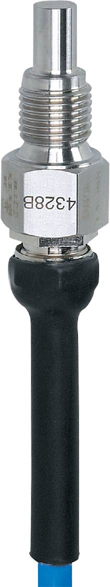 Eine schwarze Fahrradpumpe mit einem silbernen Metallventiladapter an der Spitze, vor einem weißen Hintergrund.