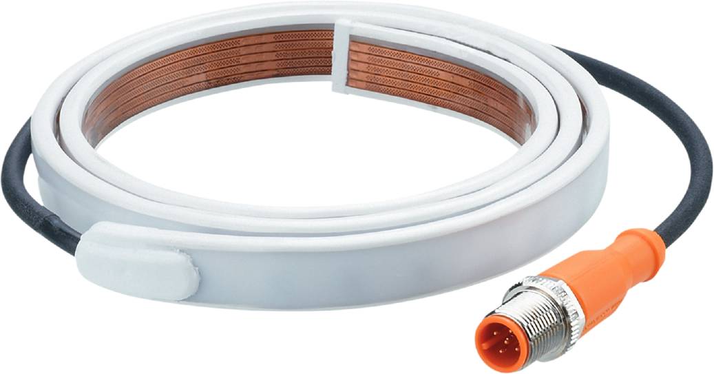 Ein weißes, flaches Koaxialkabel mit Kupferleiter wird aufgerollt dargestellt.