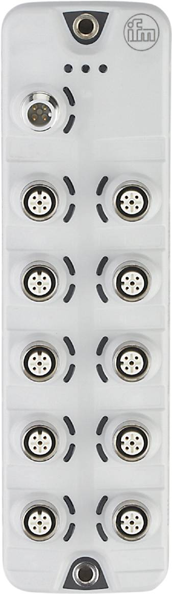 Sechs runde Steckbuchsen mit Metallkontakten in zwei Spalten auf weißem Hintergrund.