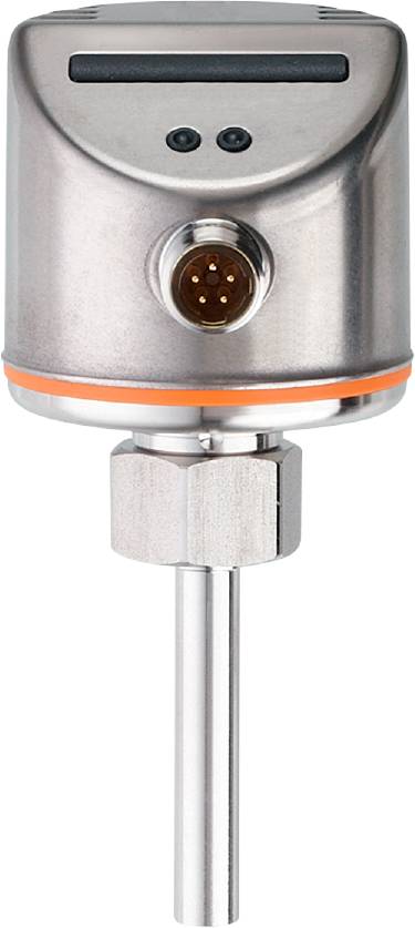 Temperatursensor aus Metall mit mehreren Pins an der Oberseite und einem Schraubgewinde darunter.