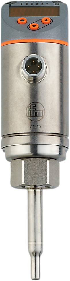 Sensor von ifm in Metallgehäuse, zylindrische Form, obere Partie sichtbar.