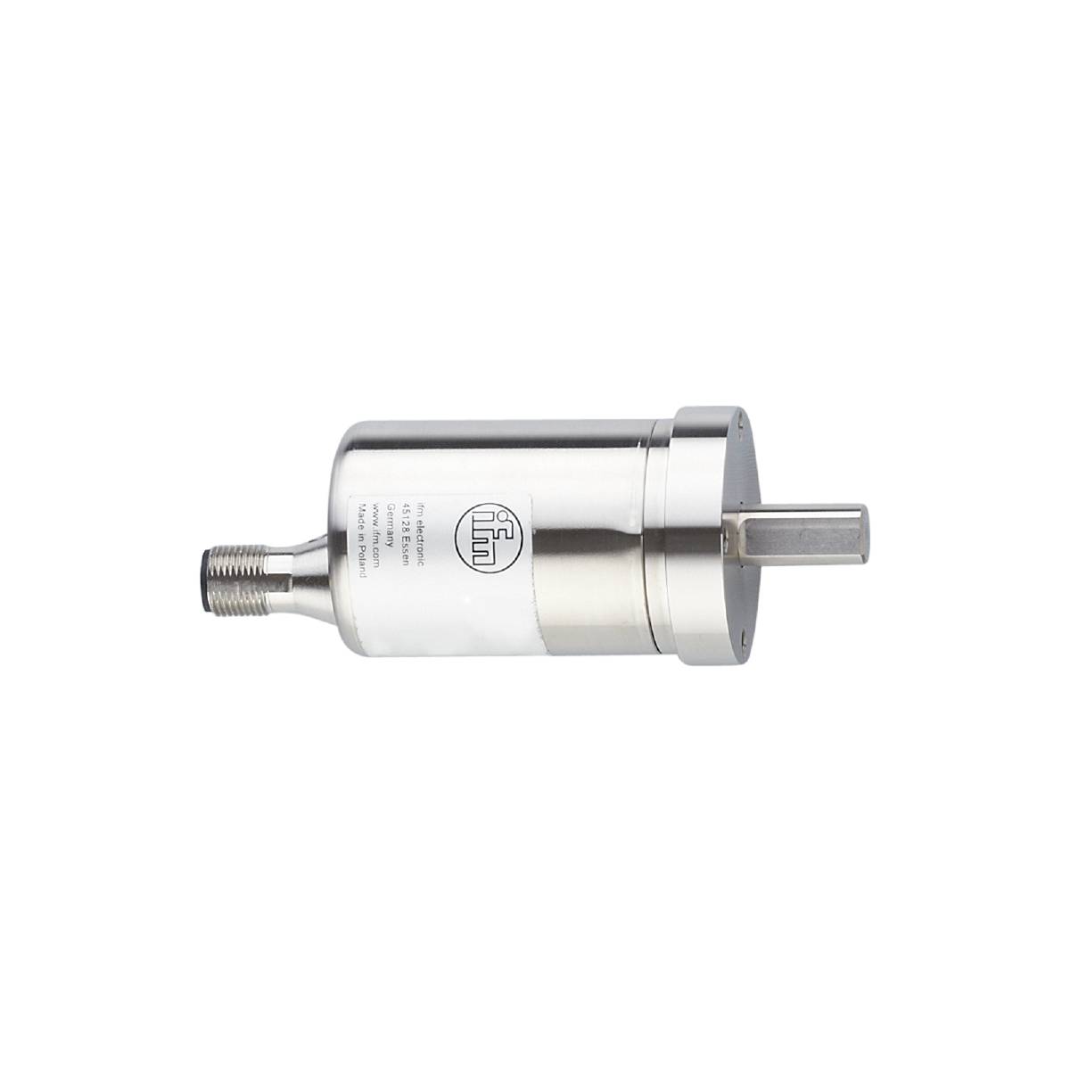 Ein silbernes, zylindrisches Metallbauteil mit einem Gewinde an einem Ende und einem Loch auf der anderen Seite, vor schwarzem Hintergrund.