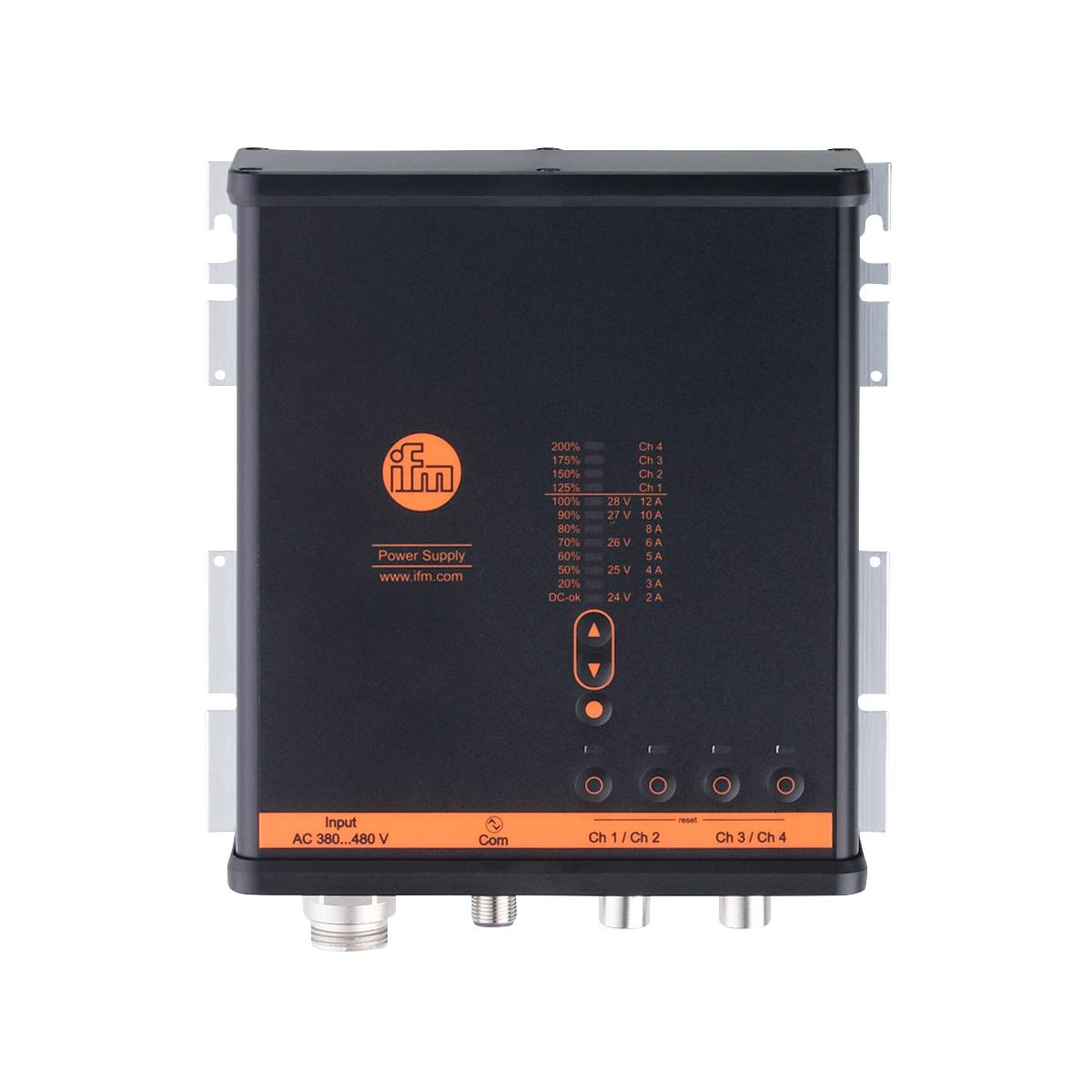 Ein rechteckiges elektronisches Gerät mit dem Logo 'idm', mehreren Anschlüssen unten und einer Anzeige mit technischen Informationen oben.