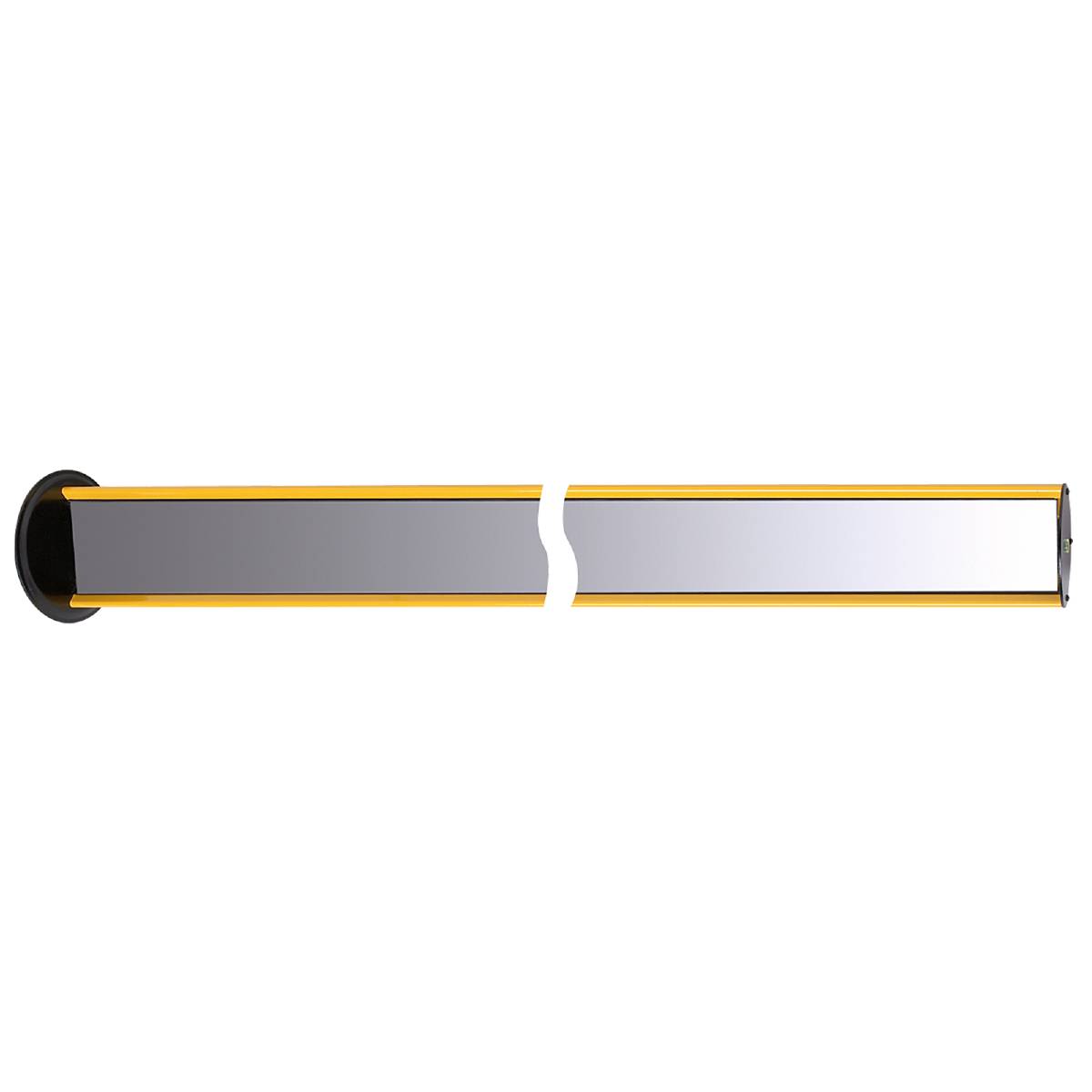 Ein rechteckiger, horizontaler Spiegel mit schmaler, goldener Umrandung vor schwarzem Hintergrund.