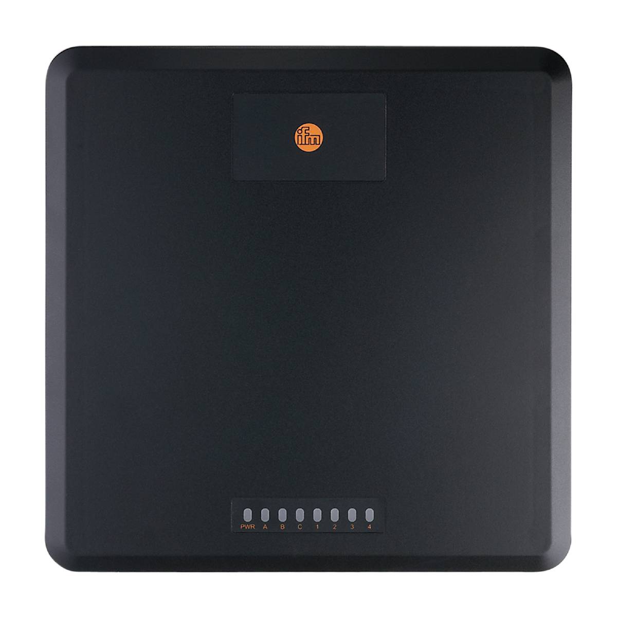 Schwarzes Gerät mit einem kleinen orangefarbenen Symbol oben. Unten sind neun Leuchten nebeneinander angeordnet.