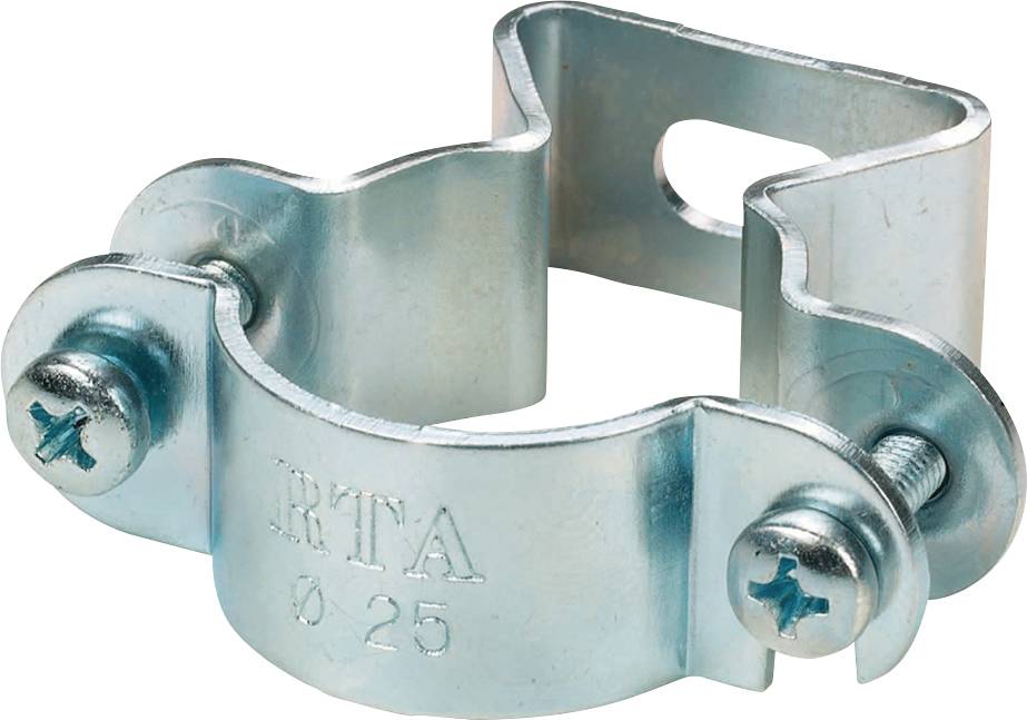 Metallklemme mit Schrauben, markiert mit 'Ø 25', verwendet zur Befestigung von Rohrleitungen.