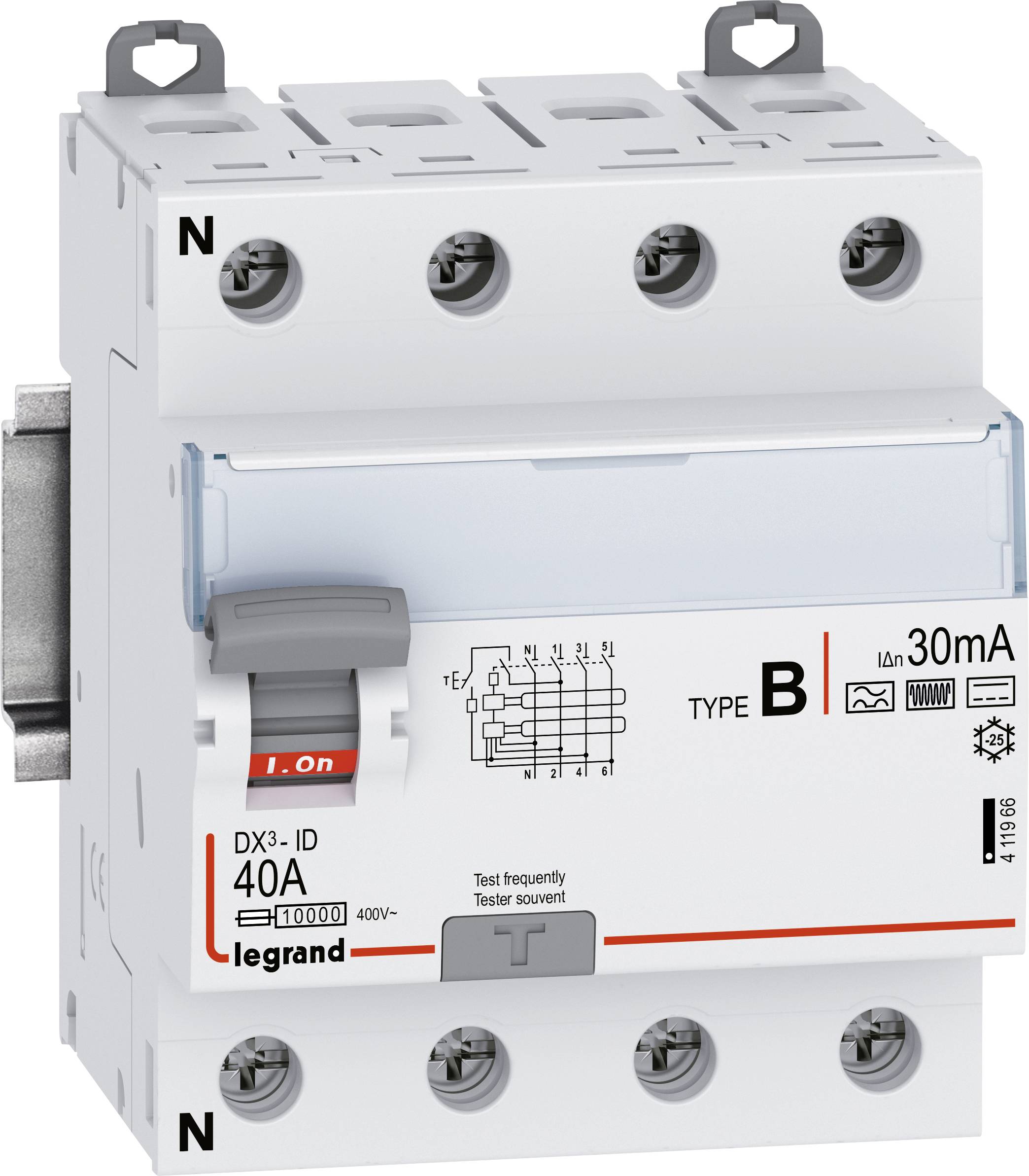 Legrand 411966 DX3 FI 40A 4P 30MA Fehlerstrom-Schutzschalter 3phasig B 4polig 40A 0.03A 400V