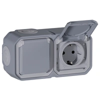 Legrand Komplett Aufputz, Doppelsteckdose, Schutzkontakt-Steckdose mit Klappdeckel Plexo Grau 069742L 1St. Legrand Komplett Aufputz, Doppelsteckdose, Schutzkontakt-Steckdose mit Klappdeckel Plexo Grau 069742L 1St.