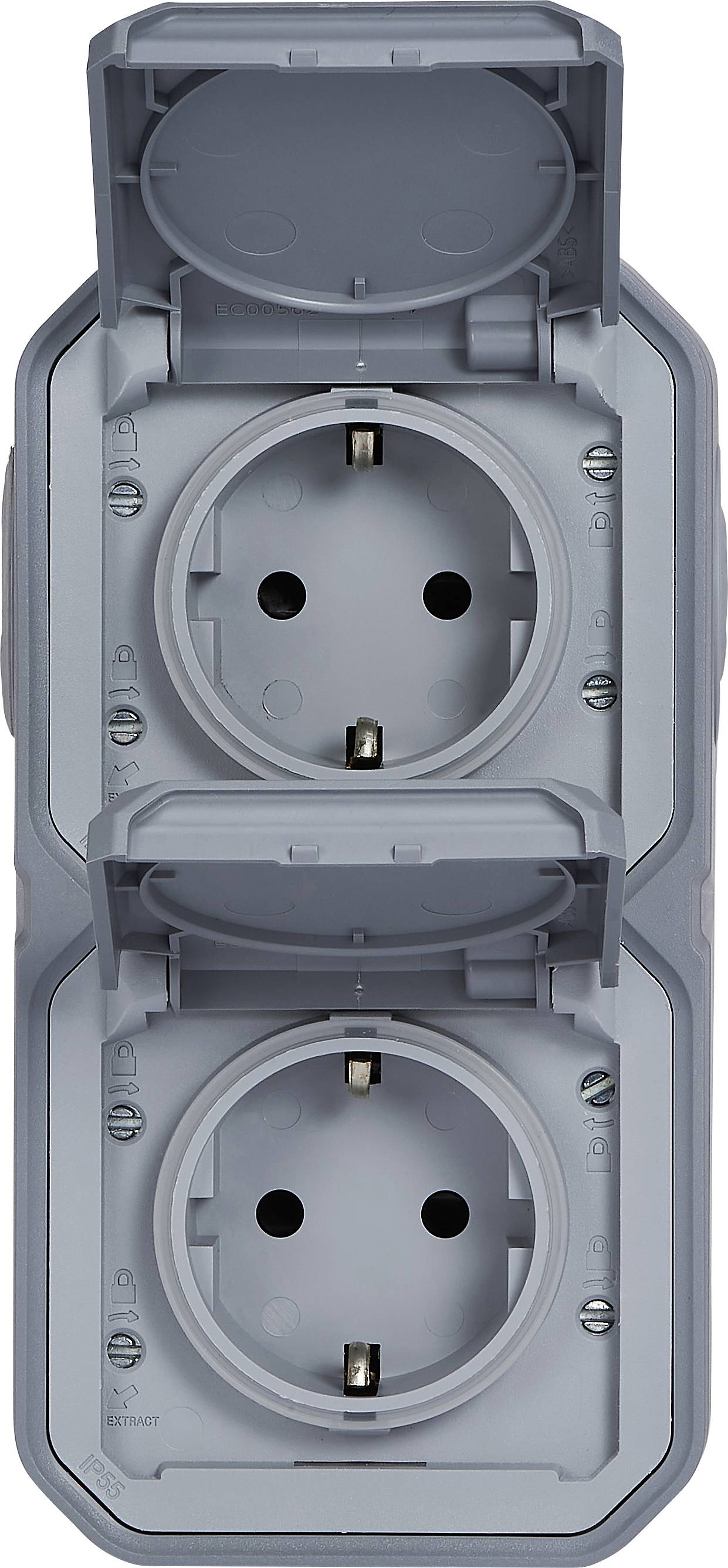Legrand Komplett Aufputz, Doppelsteckdose, Schutzkontakt-Steckdose mit Klappdeckel Plexo Grau 069744L 1 St.